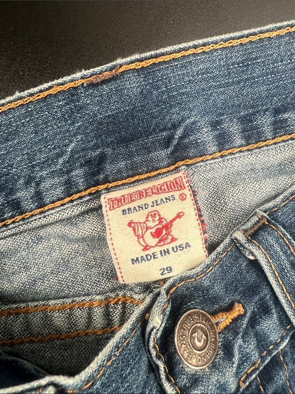 True Religion Medium Blue Denim Jeans with Signature Pocket - Picture 2 of 3